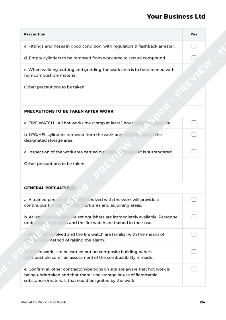 Hot Work Permit To Work Template Haspod