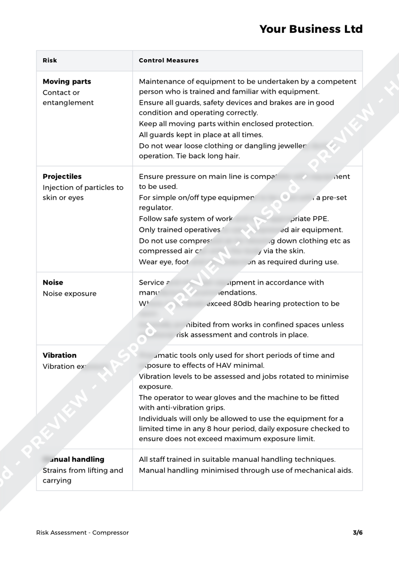 Compressor Risk Assessment Template HASpod