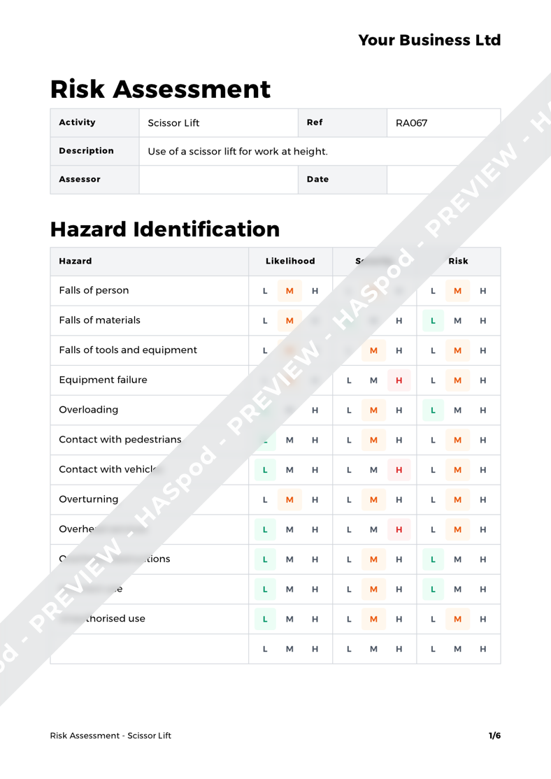 Scissor Lift Risk Assessment Template HASpod