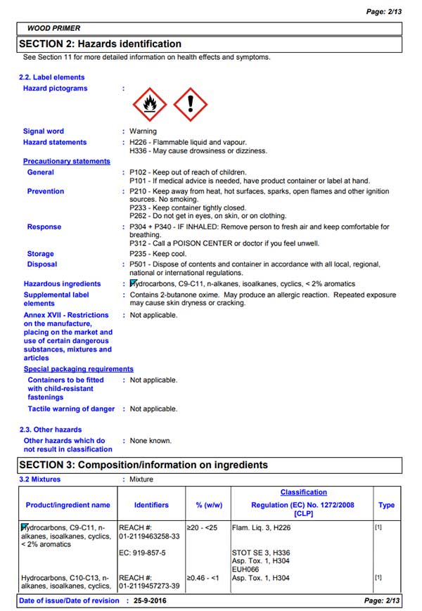 example safety data sheet for a hazardous substance