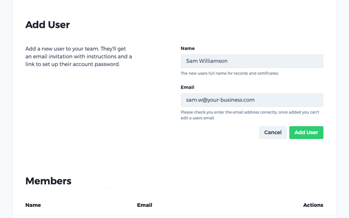 haspod team add user