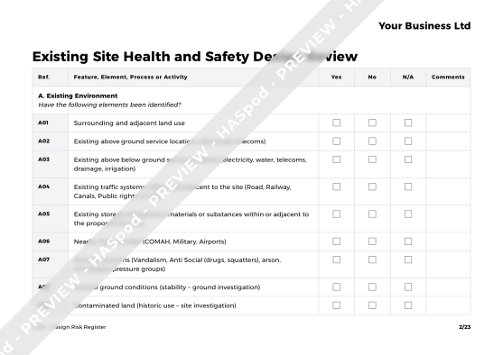 Design Risk Register CDM Template - HASpod