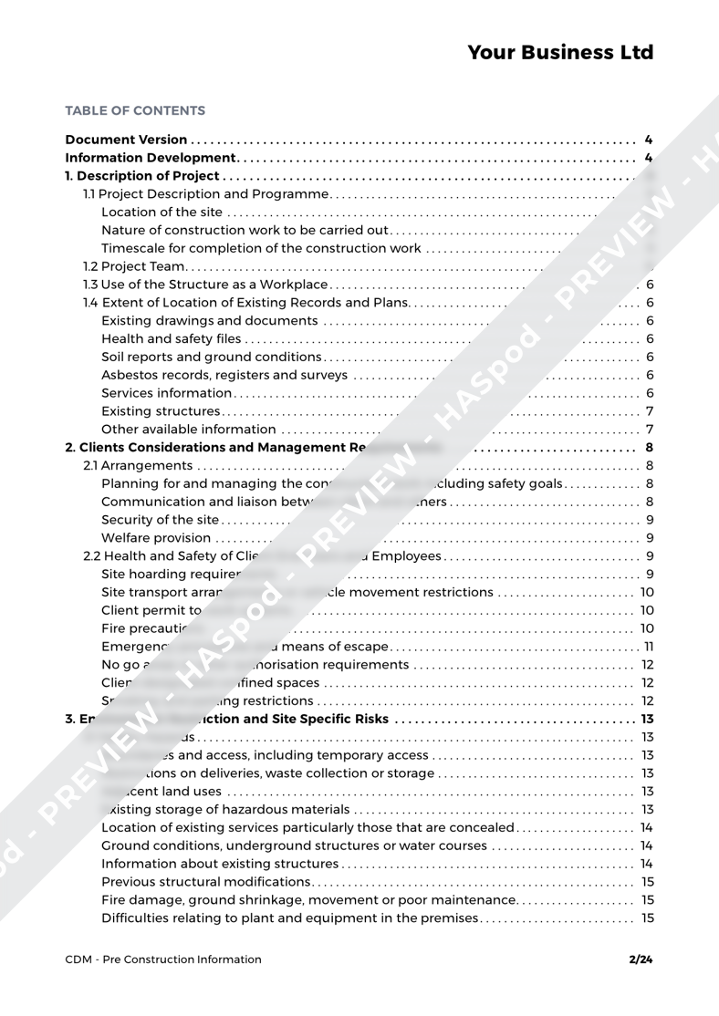 Pre Construction Information CDM Template HASpod