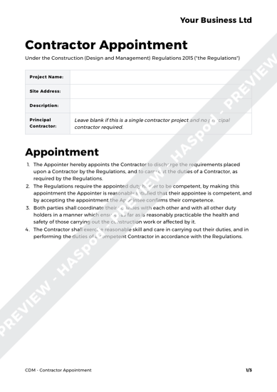 Contractor Appointment CDM Template - HASpod