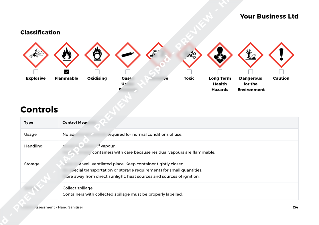 Hand Sanitiser COSHH Assessment Template HASpod