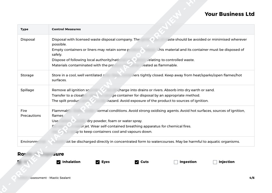 Mastic Sealant COSHH Assessment Template - HASpod