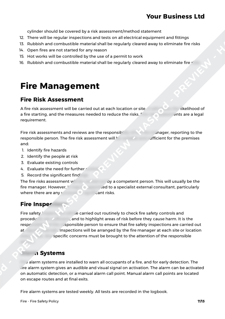 Fire Safety Policy Fire Template HASpod
