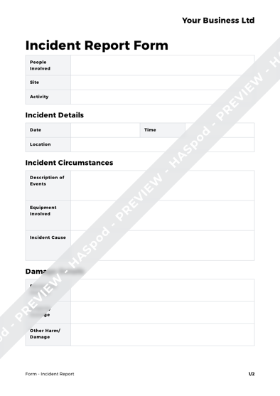 Incident Report Form Template - HASpod