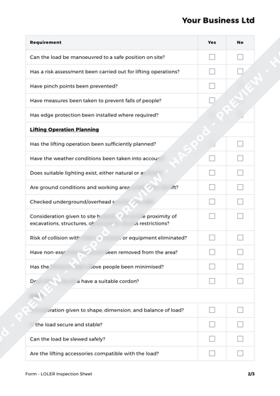 Form LOLER Inspection Sheet image 2