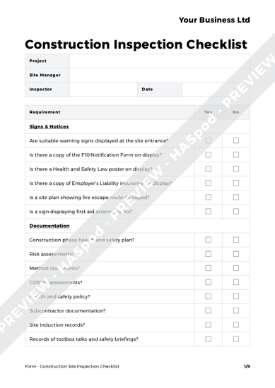Form Construction Site Inspection Checklist image 1