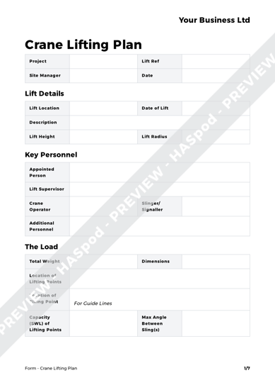 Crane Lifting Plan Form Template HASpod Crane Lifting Plan Form Template HASpod
