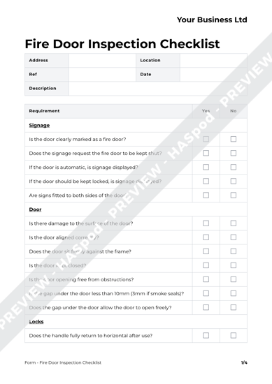 Fire Door Inspection Checklist Form Template HASpod