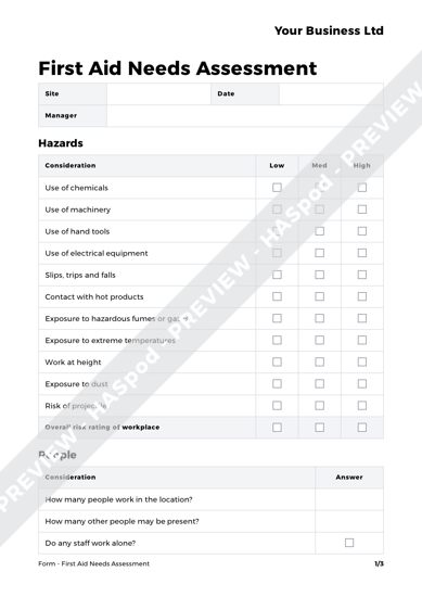 First Aid Needs Assessment Form Template Haspod 