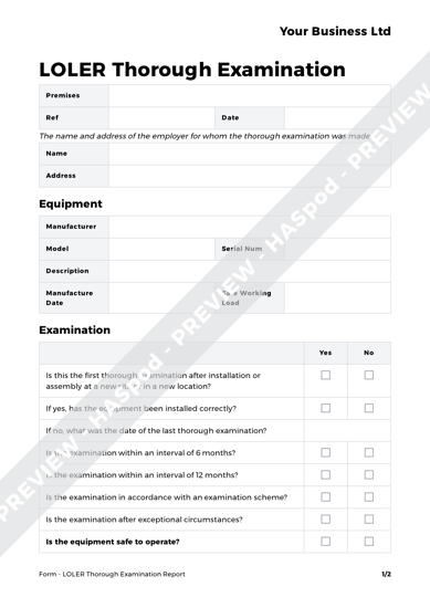 Form LOLER Thorough Examination Report image 1
