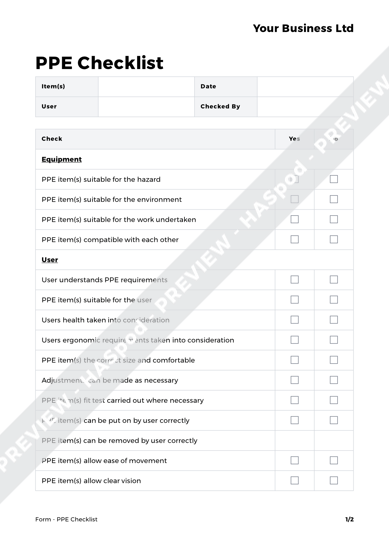 Form PPE Checklist image 1