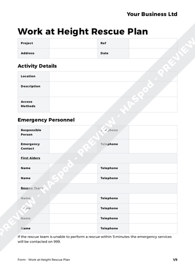 Working At Height Rescue Plan Template