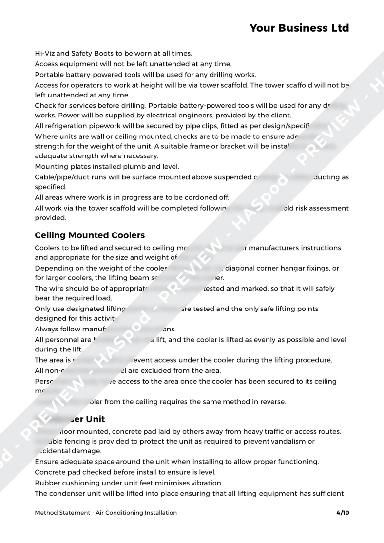 Air Conditioning Installation Method Statement Template HASpod