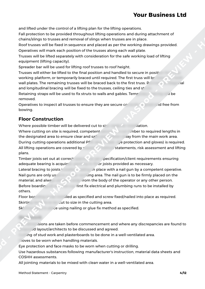 Carpentry Method Statement Template - HASpod