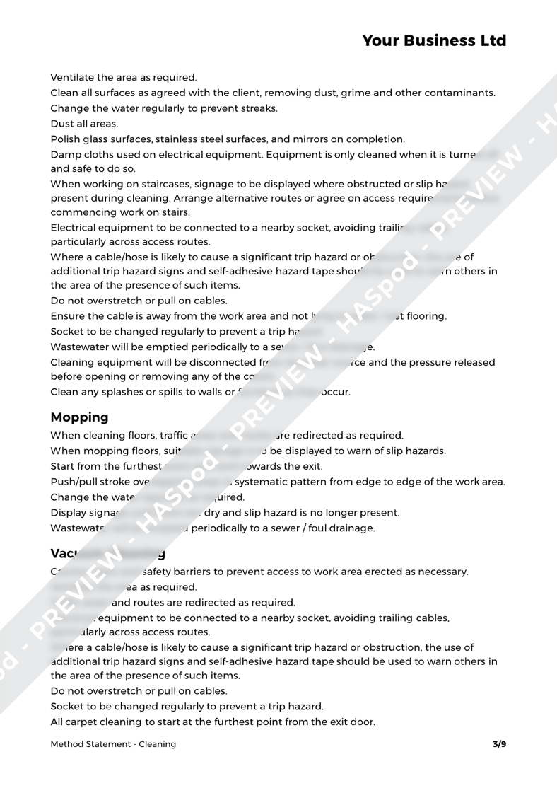 Cleaning Method Statement Template HASpod