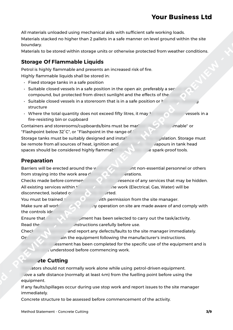 Concrete Cutting Method Statement Template HASpod