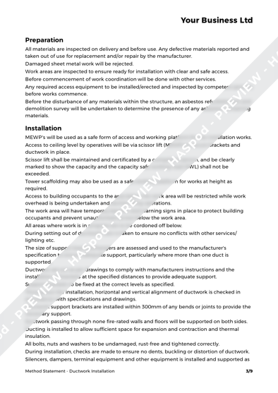 Ductwork Installation Method Statement Template Haspod 