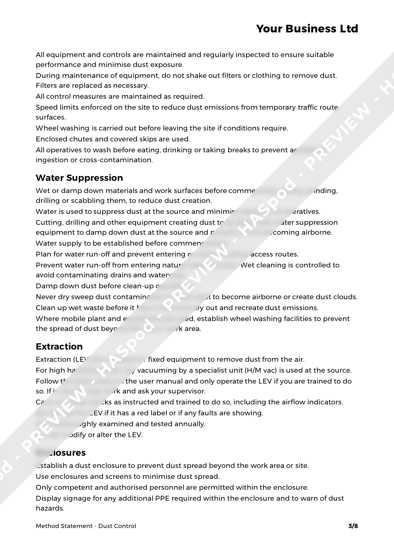 Dust Control Method Statement Template - HASpod