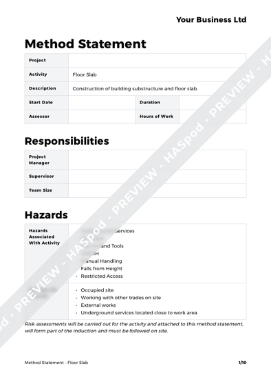 Floor Slab Method Statement Template - HASpod
