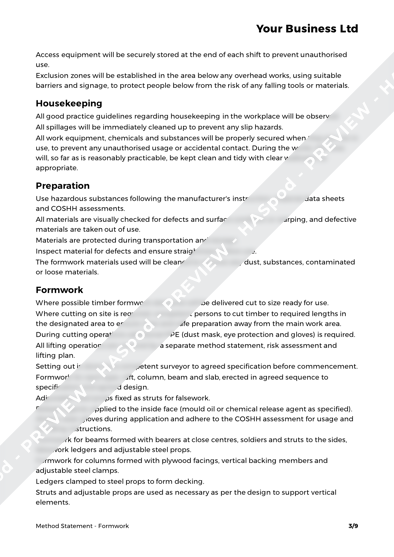 Formwork Method Statement Template - HASpod