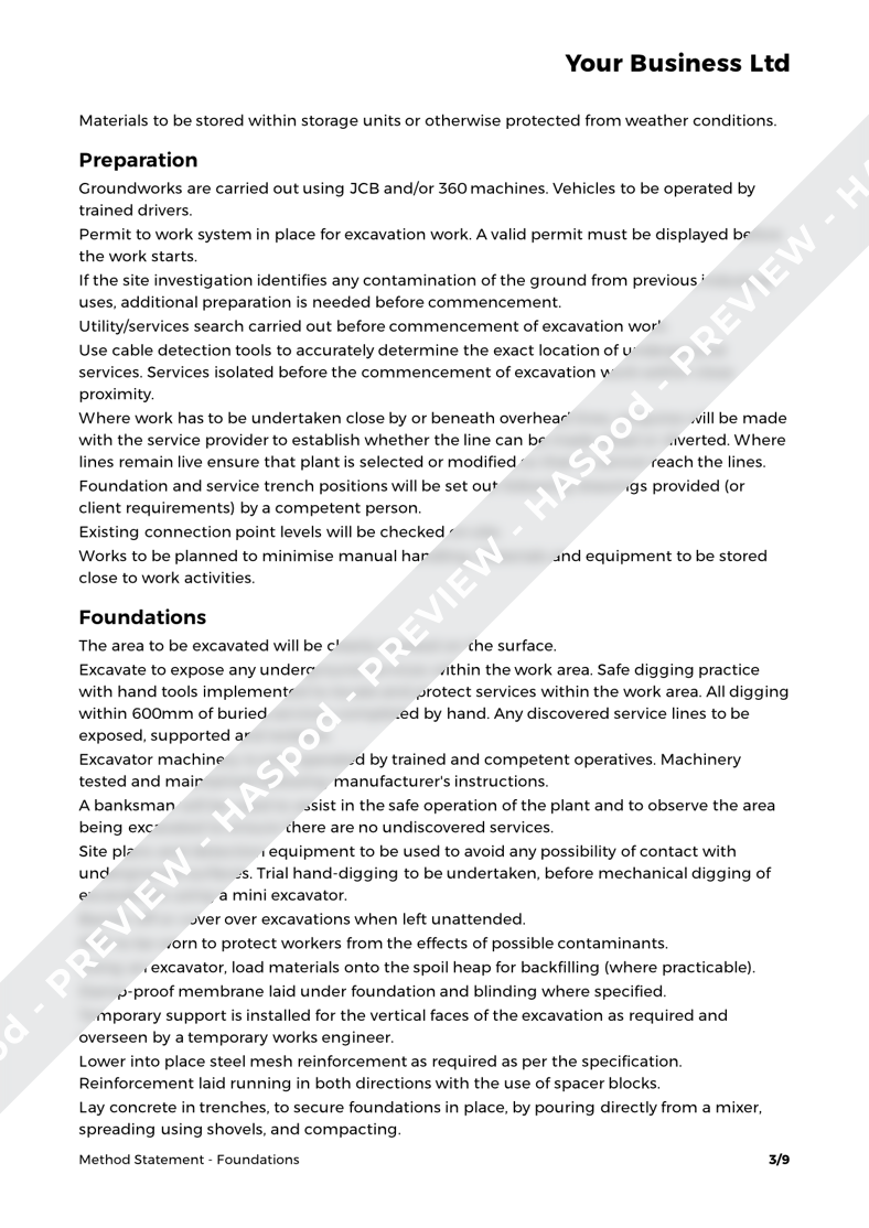 Foundations Method Statement Template HASpod