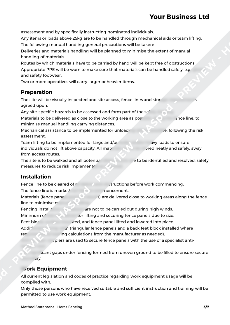 Heras Fencing Method Statement Template - HASpod