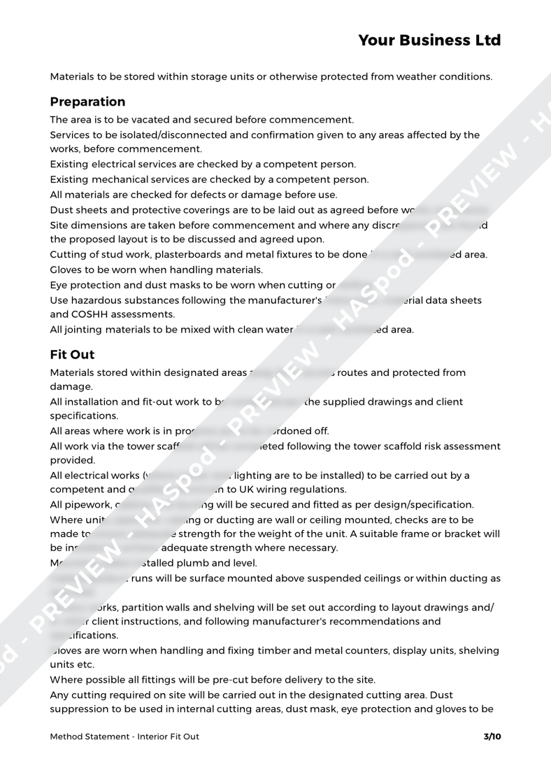 Interior Fit Out Method Statement Template Haspod