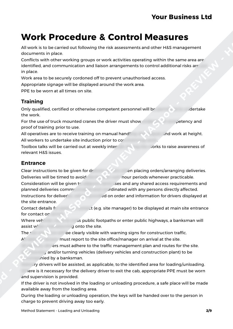 Loading and Unloading Method Statement Template - HASpod