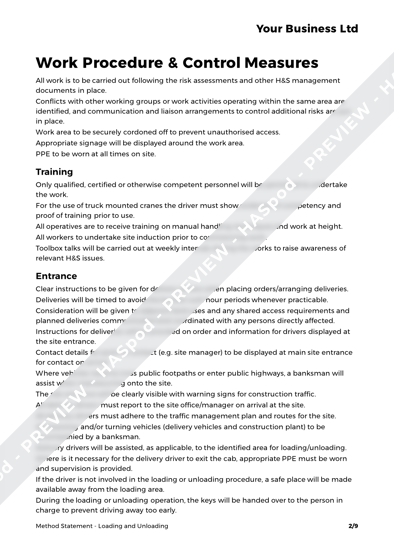 Loading and Unloading Method Statement Template - HASpod