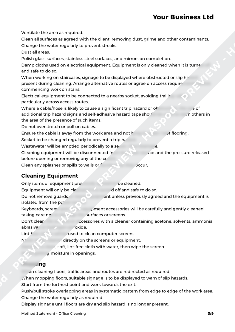 Office Cleaning Method Statement Template HASpod