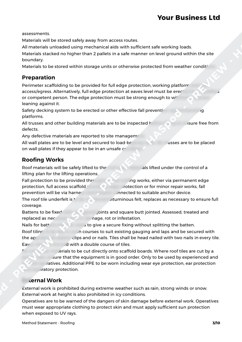 Roofing Method Statement Template - HASpod