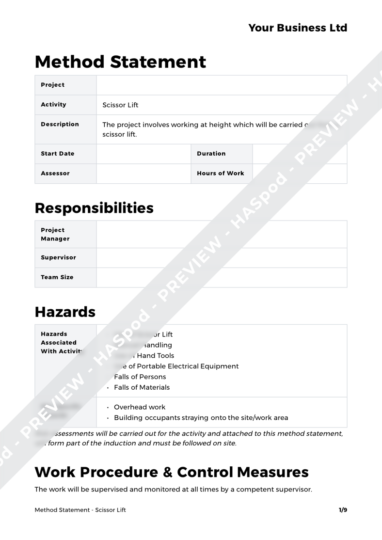 Scissor Lift Method Statement Template Haspod 9264