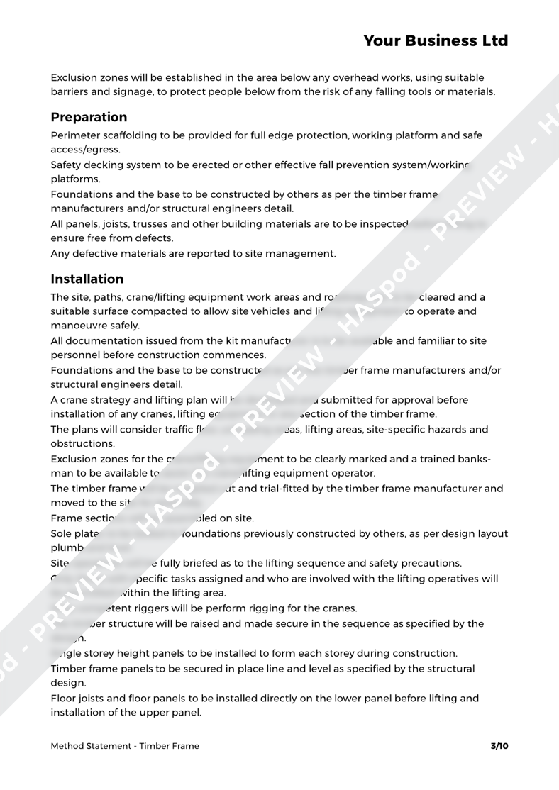 Timber Frame Method Statement Template - HASpod