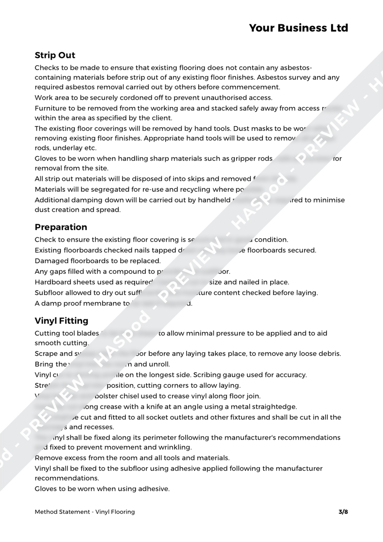 Vinyl Flooring Method Statement Template HASpod