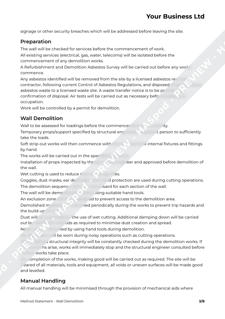 Wall Demolition Method Statement Template HASpod