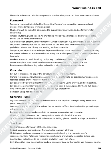 Concrete Works Method Statement Template - HASpod