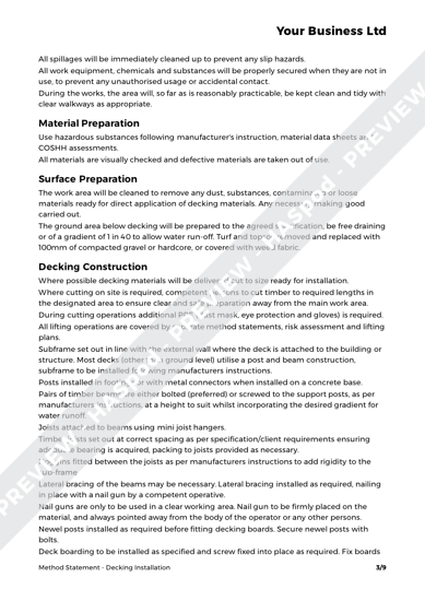 Decking Installation Method Statement Template - HASpod