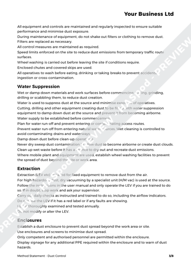 Dust Control Method Statement Template - HASpod