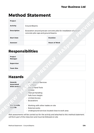 Ground Beams Method Statement Template - HASpod