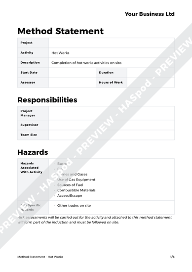 Hot Works Method Statement Template - HASpod