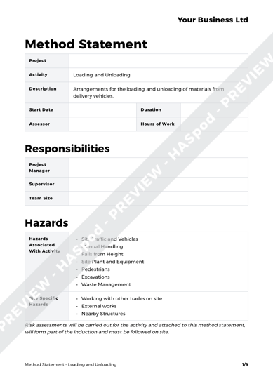 Loading/unloading Template Loading and Unloading Method Statement Template - HASpod