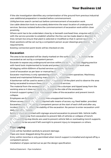 Pipe Installation Method Statement Template - HASpod