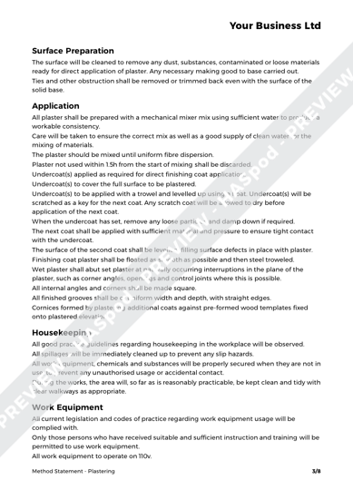 Plastering Method Statement Template - HASpod