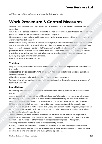 Steel Installation Method Statement Template - HASpod