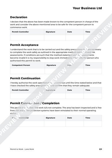 Lone Work Permit To Work Template HASpod