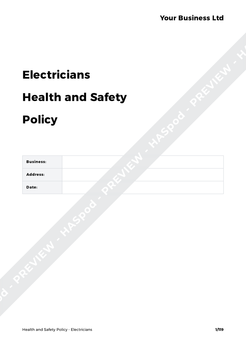 Electricians Health and Safety Policy Template HASpod